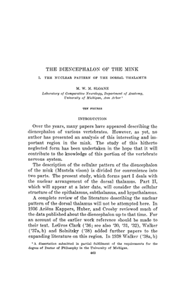 THE DIENCEPHALON of the MINK Over the Years, Many Papers Have