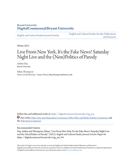 Saturday Night Live and the (Non)Politics of Parody Amber Day Bryant University