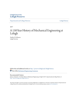 A 150-Year History of Mechanical Engineering at Lehigh Stanley H