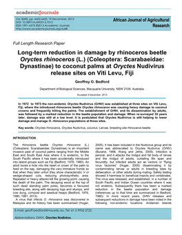 Long-Term Reduction in Damage by Rhinoceros Beetle Oryctes