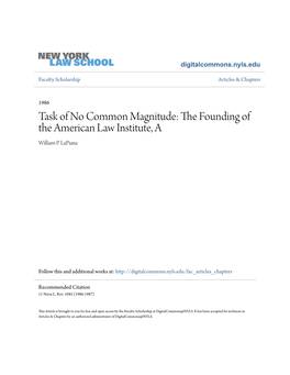 The Founding of the American Law Institute, A