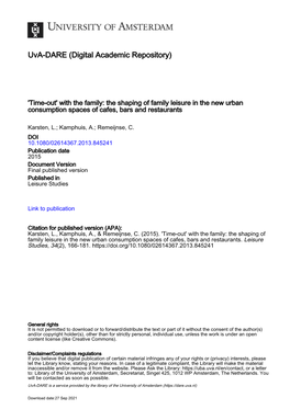 Time-Out' with the Family: the Shaping of Family Leisure in the New Urban Consumption Spaces of Cafes, Bars and Restaurants