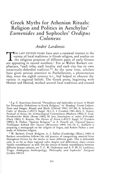 Religion and Politics in Aeschylus' Eumenides and Sophocles' Oedipus Coloneus Andre Lardinois