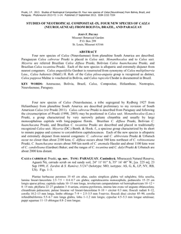 Studies of Neotropical Compositae–IX. Four New Species of Calea (Neurolineae) from Bolivia, Brazil, and Paraguay