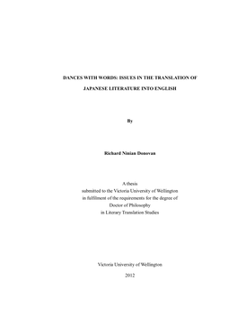 ISSUES in the TRANSLATION of JAPANESE LITERATURE INTO ENGLISH by Richard Ninian Donovan a Thesis Submitted T