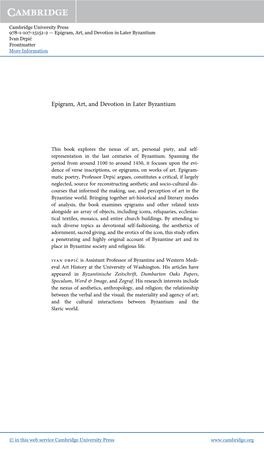 Epigram, Art, and Devotion in Later Byzantium Ivan Drpić Frontmatter More Information