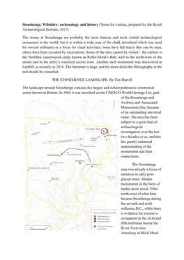 Stonehenge, Wiltshire: Archaeology and History (Notes for Visitors, Prepared by the Royal Archaeological Institute, 2017)