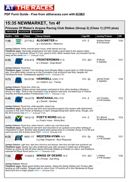 15:35 NEWMARKET, 1M 4F Princess of Wales's Arqana Racing Club Stakes (Group 2) (Class 1) (3YO Plus)