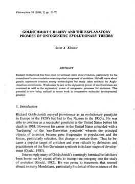 Goldschmidt's Heresy and the Explanatory Promise of Ontogenetic Evolutionary Theory