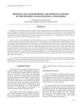 Regional Till Geochemistry and Surficial Geology of the Western Avalon Peninsula and Isthmus