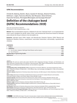 Definition of the Chalcogen Bond (IUPAC Recommendations 2019) Received July 11, 2018; Accepted December 3, 2018