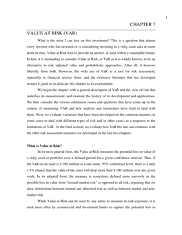 Chapter 7 Value at Risk (Var)