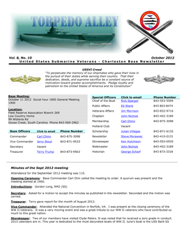 Charleston Base Newsletter Minutes of the Sept 2012 Meeting