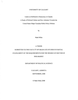 Limits on Deliberative Democracy in Canada: a Study of Political Culture