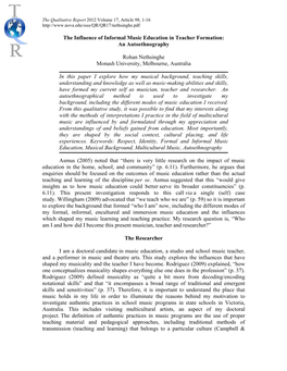 The Influence of Informal Music Education in Teacher Formation: an Autoethnography