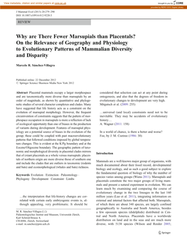 Why Are There Fewer Marsupials Than Placentals? on the Relevance of Geography and Physiology to Evolutionary Patterns of Mammalian Diversity and Disparity