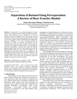 Separation of Butanol Using Pervaporation: a Review of Mass Transfer Models