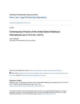 Contemporary Practice of the United States Relating to International Law (114:2 Am J Int'l L)