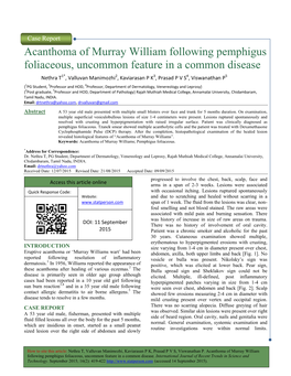 Acanthoma of Murray Foliaceous, Uncommon Feature I Urray William