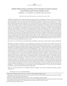 Benthic Marine Fauna and Flora of Two Nearshore Coastal Locations in the Western and Central Canadian Arctic T.M