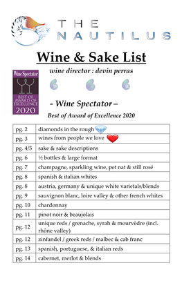 Wine & Sake List