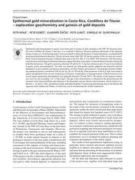 Epithermal Gold Mineralization in Costa Rica, Cordillera De Tilarán – Exploration Geochemistry and Genesis of Gold Deposits