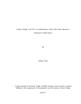 Position Labeling in the NFL: an Anthropological Study of the Labels Imposed On