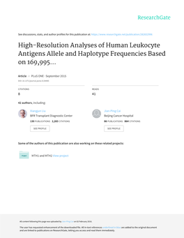 High-Resolution Analyses of Human Leukocyte Antigens Allele and Haplotype Frequencies Based on 169,995