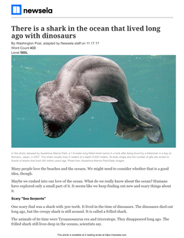 There Is a Shark in the Ocean That Lived Long Ago with Dinosaurs by Washington Post, Adapted by Newsela Staff on 11.17.17 Word Count 433 Level 560L