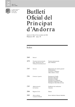 Butlletí Oficial Del Principat D'andorra