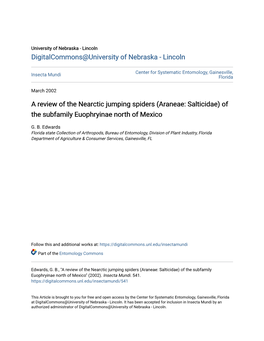 A Review of the Nearctic Jumping Spiders (Araneae: Salticidae) of the Subfamily Euophryinae North of Mexico