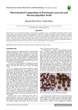 Phytochemical Composition of Brachstegia Eurycoma and Mucuna Flagellipes Seeds