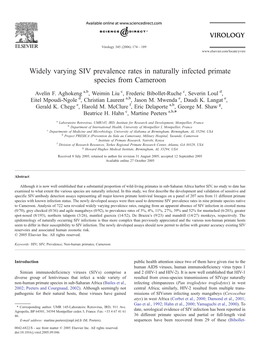 Widely Varying SIV Prevalence Rates in Naturally Infected Primate Species from Cameroon