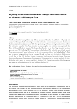 Him-Padap-Sanklan', an E-Inventory of Himalayan Flora