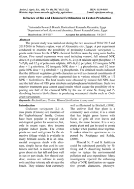 Influence of Bio and Chemical Fertilization on Croton Production