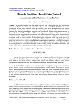 Dinamika Pendidikan Islam Di Selatan Thailand Masakaree Ardae @ Nik Muhammad Syukri Nik Wan1