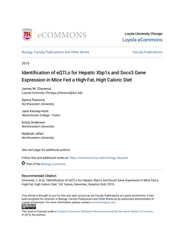 Identification of Eqtls for Hepatic Xbp1s and Socs3 Gene Expression in Mice Fed a High-Fat, High Caloric Diet