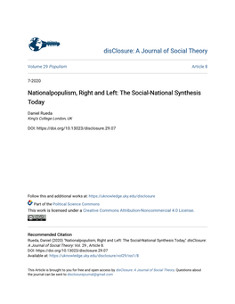 Nationalpopulism, Right and Left: the Social-National Synthesis Today