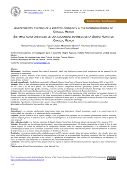 Agroforestry Systems of a Zapotec Community in the Northern Sierra of Oaxaca, Mexico