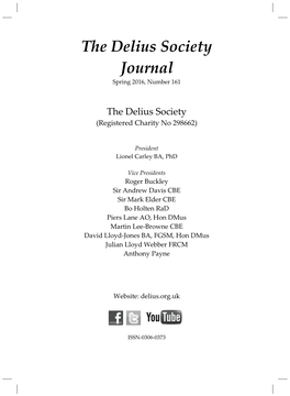 The Delius Society Journal Spring 2016, Number 161