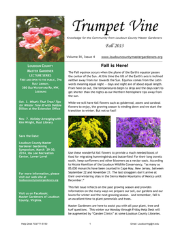 Trumpet Vine Knowledge for the Community from Loudoun County Master Gardeners Fall 2013