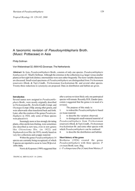 A Taxonomic Revision of Pseudosymblepharis Broth. (Musci: Pottiaceae) in Asia