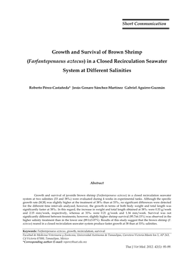 Farfantepenaeus Aztecus) in a Closed Recirculation Seawater System at Different Salinities