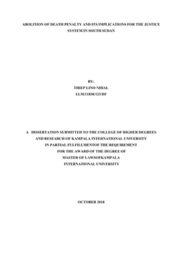 Abolition of Death Penalty and Its Implications for the Justice System in South Sudan