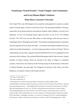 Frank Chapple, Anti-Communism and Soviet Human Rights Violations Mark Hurst, Lancaster Universi