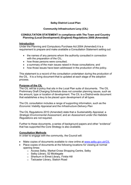 CONSULTATION STATEMENT in Compliance with the Town and Country Planning (Local Development) (England) Regulations 2008 (Amended)