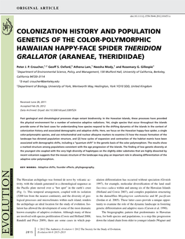 Colonization History and Population Genetics of the Color-Polymorphic Hawaiian Happy-Face Spider Theridion Grallator (Araneae, Theridiidae)