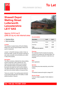To Let Shawell Depot Watling Street Lutterworth