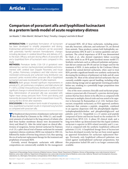 Comparison of Poractant Alfa and Lyophilized Lucinactant in a Preterm Lamb Model of Acute Respiratory Distress