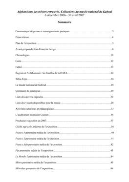 Afghanistan, Les Trésors Retrouvés. Collections Du Musée National De Kaboul 6 Décembre 2006 - 30 Avril 2007
